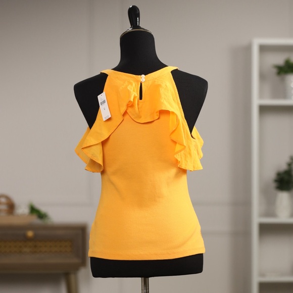 Maeve Ruffle Ribbed Halter Top in Mango NWT - Picture 5 of 13